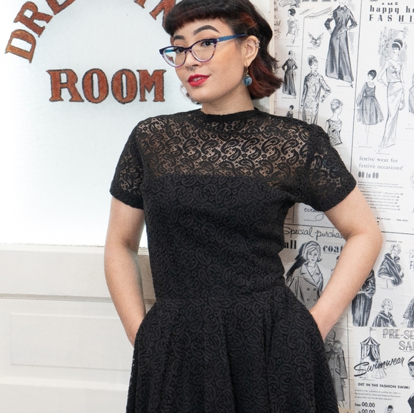 Vintage 1950s black Anne Fogarty midi lace dress- size 4 - Picture 6 of 6